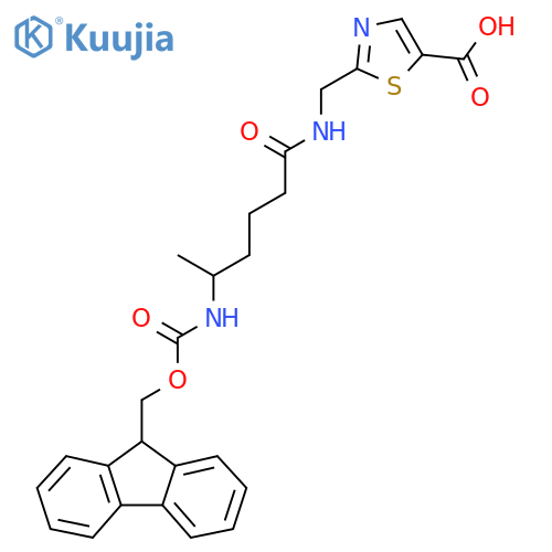 2-{5-({(9H-fluoren-9-yl)methoxycarbonyl}amino)hexanamidomethyl}-1,3-thiazole-5-carboxylic acid structure