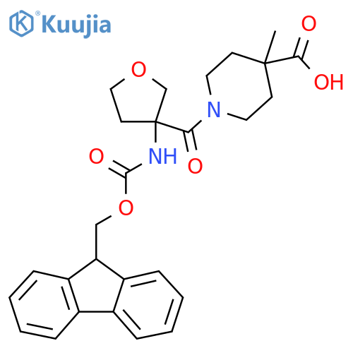 1-3-({(9H-fluoren-9-yl)methoxycarbonyl}amino)oxolane-3-carbonyl-4-methylpiperidine-4-carboxylic acid structure