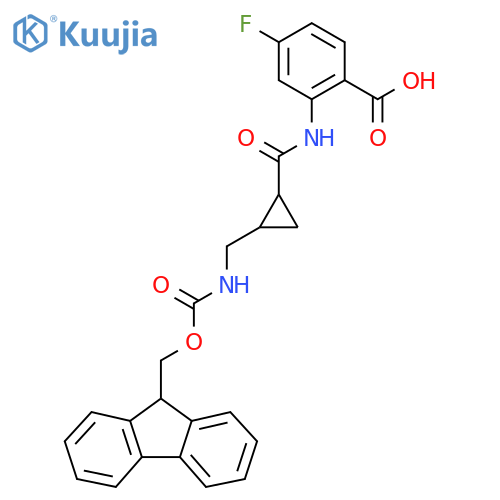 2-{2-({(9H-fluoren-9-yl)methoxycarbonyl}amino)methylcyclopropaneamido}-4-fluorobenzoic acid structure