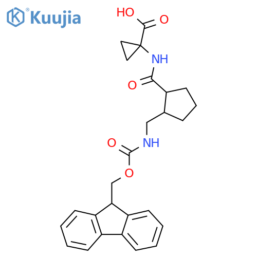 1-{2-({(9H-fluoren-9-yl)methoxycarbonyl}amino)methylcyclopentaneamido}cyclopropane-1-carboxylic acid structure