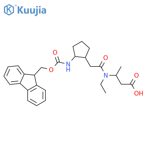 3-{N-ethyl-2-2-({(9H-fluoren-9-yl)methoxycarbonyl}amino)cyclopentylacetamido}butanoic acid structure