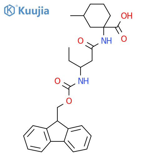 1-3-({(9H-fluoren-9-yl)methoxycarbonyl}amino)pentanamido-3-methylcyclohexane-1-carboxylic acid structure