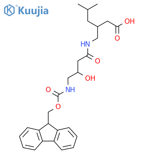3-{4-({(9H-fluoren-9-yl)methoxycarbonyl}amino)-3-hydroxybutanamidomethyl}-5-methylhexanoic acid structure