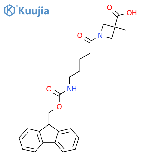 1-5-({(9H-fluoren-9-yl)methoxycarbonyl}amino)pentanoyl-3-methylazetidine-3-carboxylic acid structure