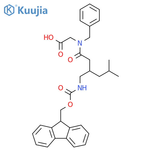 2-{N-benzyl-3-({(9H-fluoren-9-yl)methoxycarbonyl}amino)methyl-5-methylhexanamido}acetic acid structure
