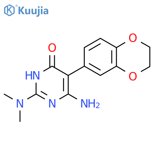 6-Amino-5-(2,3-dihydro-1,4-benzodioxin-6-yl)-2-(dimethylamino)-3,4-dihydropyrimidin-4-one structure