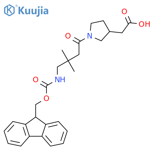 2-{1-4-({(9H-fluoren-9-yl)methoxycarbonyl}amino)-3,3-dimethylbutanoylpyrrolidin-3-yl}acetic acid structure