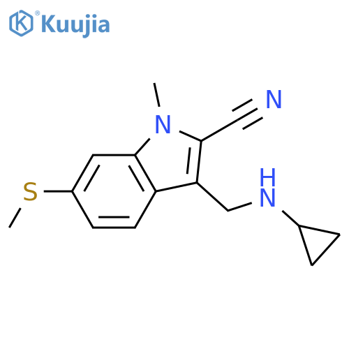 3-(cyclopropylamino)methyl-1-methyl-6-(methylsulfanyl)-1H-indole-2-carbonitrile structure