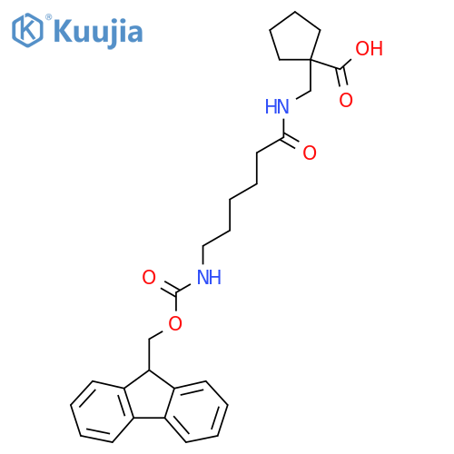 1-{6-({(9H-fluoren-9-yl)methoxycarbonyl}amino)hexanamidomethyl}cyclopentane-1-carboxylic acid structure