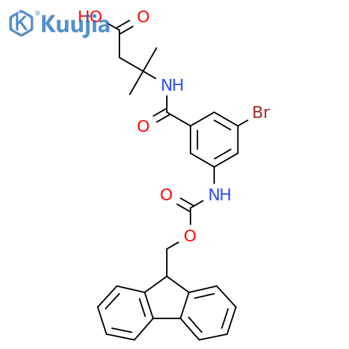 3-{3-bromo-5-({(9H-fluoren-9-yl)methoxycarbonyl}amino)phenylformamido}-3-methylbutanoic acid structure