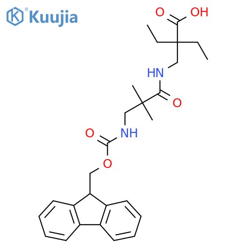 2-ethyl-2-{3-({(9H-fluoren-9-yl)methoxycarbonyl}amino)-2,2-dimethylpropanamidomethyl}butanoic acid structure