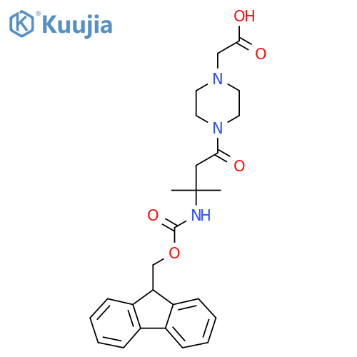 2-{4-3-({(9H-fluoren-9-yl)methoxycarbonyl}amino)-3-methylbutanoylpiperazin-1-yl}acetic acid structure