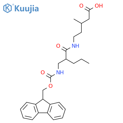 5-{2-({(9H-fluoren-9-yl)methoxycarbonyl}amino)methylpentanamido}-3-methylpentanoic acid structure