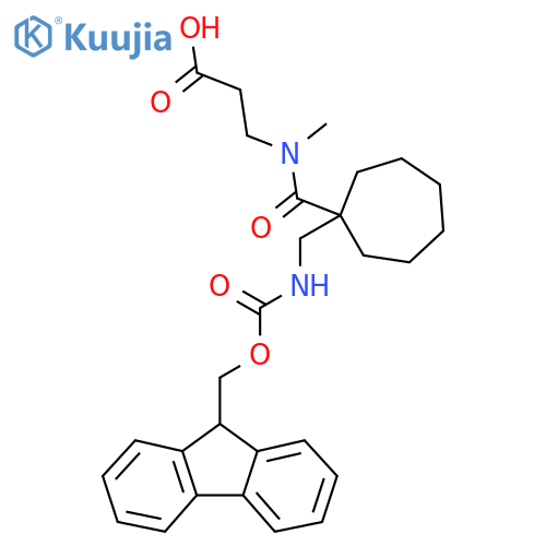 3-(1-{1-({(9H-fluoren-9-yl)methoxycarbonyl}amino)methylcycloheptyl}-N-methylformamido)propanoic acid structure