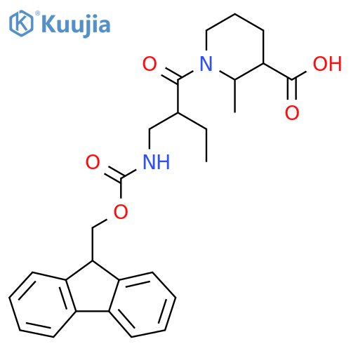 1-{2-({(9H-fluoren-9-yl)methoxycarbonyl}amino)methylbutanoyl}-2-methylpiperidine-3-carboxylic acid structure