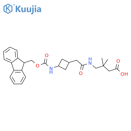 4-{2-3-({(9H-fluoren-9-yl)methoxycarbonyl}amino)cyclobutylacetamido}-3,3-dimethylbutanoic acid structure
