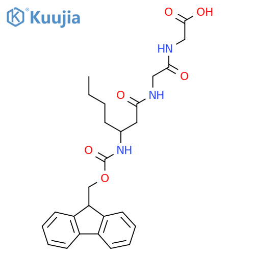 2-{2-3-({(9H-fluoren-9-yl)methoxycarbonyl}amino)heptanamidoacetamido}acetic acid structure