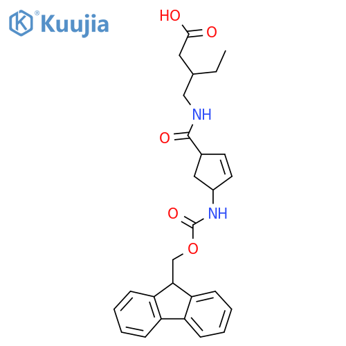 3-({4-({(9H-fluoren-9-yl)methoxycarbonyl}amino)cyclopent-2-en-1-ylformamido}methyl)pentanoic acid structure
