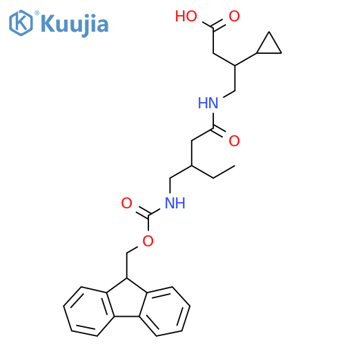 3-cyclopropyl-4-{3-({(9H-fluoren-9-yl)methoxycarbonyl}amino)methylpentanamido}butanoic acid structure