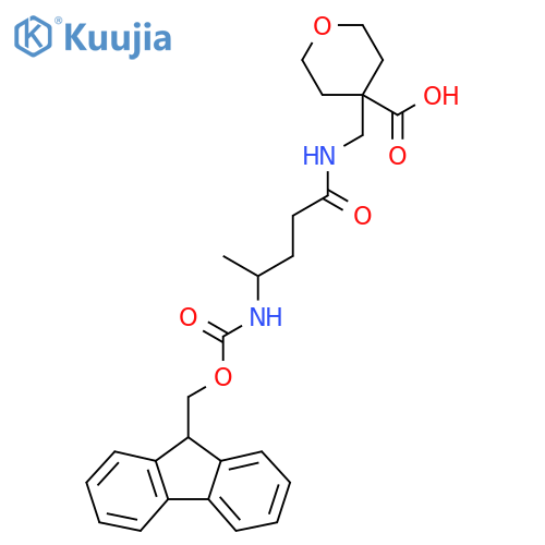4-{4-({(9H-fluoren-9-yl)methoxycarbonyl}amino)pentanamidomethyl}oxane-4-carboxylic acid structure