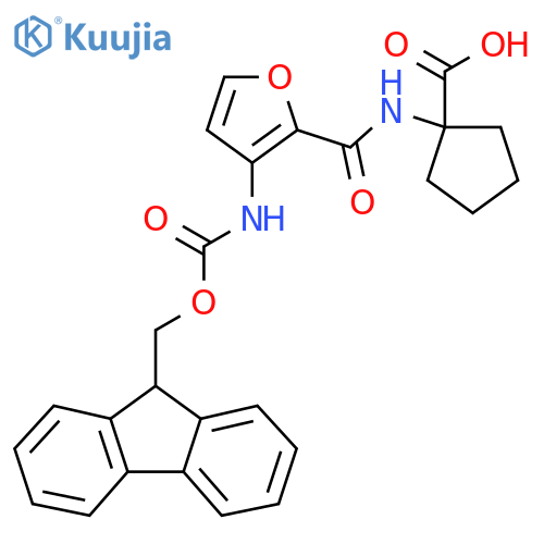 1-3-({(9H-fluoren-9-yl)methoxycarbonyl}amino)furan-2-amidocyclopentane-1-carboxylic acid structure