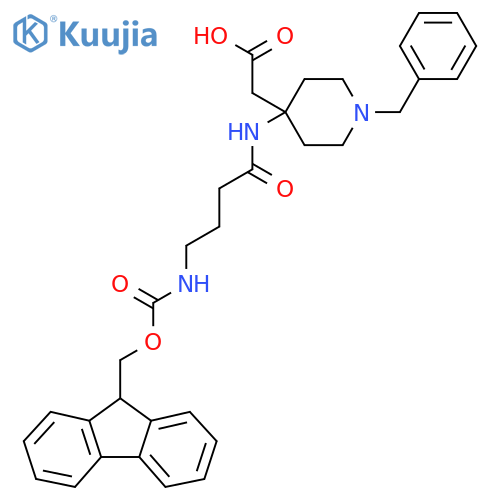 2-{1-benzyl-4-4-({(9H-fluoren-9-yl)methoxycarbonyl}amino)butanamidopiperidin-4-yl}acetic acid structure
