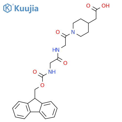 2-(1-{2-2-({(9H-fluoren-9-yl)methoxycarbonyl}amino)acetamidoacetyl}piperidin-4-yl)acetic acid structure