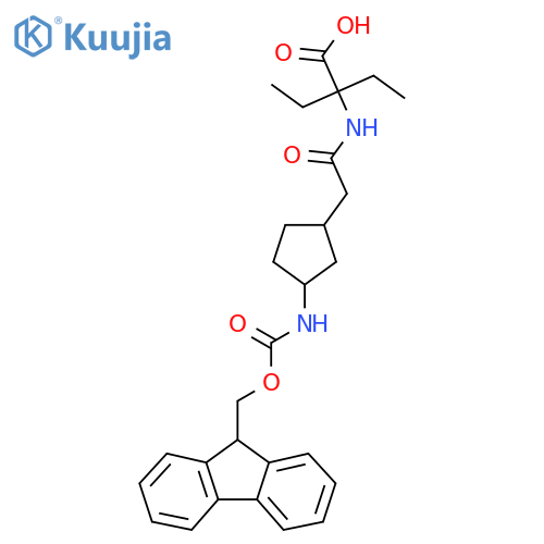 2-ethyl-2-{2-3-({(9H-fluoren-9-yl)methoxycarbonyl}amino)cyclopentylacetamido}butanoic acid structure