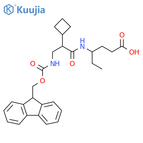4-2-cyclobutyl-3-({(9H-fluoren-9-yl)methoxycarbonyl}amino)propanamidohexanoic acid structure