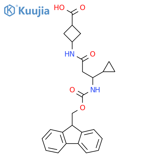 3-3-cyclopropyl-3-({(9H-fluoren-9-yl)methoxycarbonyl}amino)propanamidocyclobutane-1-carboxylic acid structure