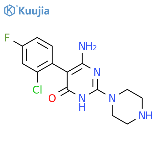 6-Amino-5-(2-chloro-4-fluorophenyl)-2-(piperazin-1-yl)-3,4-dihydropyrimidin-4-one structure