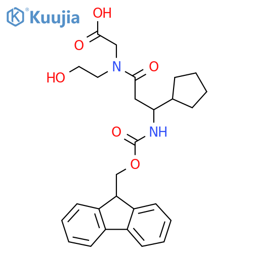 2-3-cyclopentyl-3-({(9H-fluoren-9-yl)methoxycarbonyl}amino)-N-(2-hydroxyethyl)propanamidoacetic acid structure