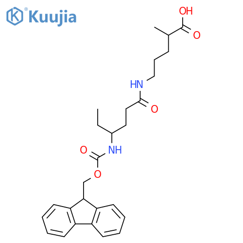 5-4-({(9H-fluoren-9-yl)methoxycarbonyl}amino)hexanamido-2-methylpentanoic acid structure