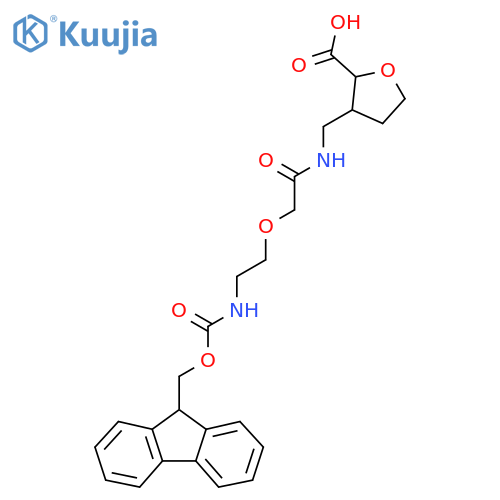 3-({2-2-({(9H-fluoren-9-yl)methoxycarbonyl}amino)ethoxyacetamido}methyl)oxolane-2-carboxylic acid structure