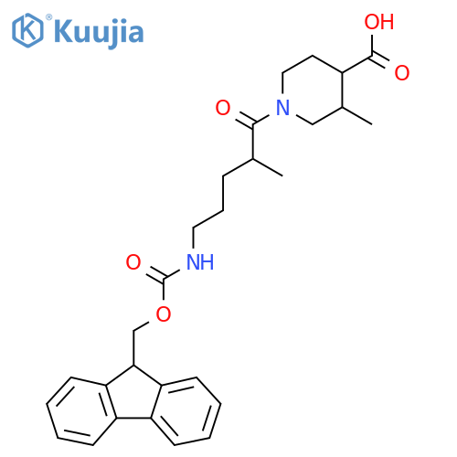 1-5-({(9H-fluoren-9-yl)methoxycarbonyl}amino)-2-methylpentanoyl-3-methylpiperidine-4-carboxylic acid structure