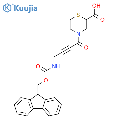 4-4-({(9H-fluoren-9-yl)methoxycarbonyl}amino)but-2-ynoylthiomorpholine-2-carboxylic acid structure