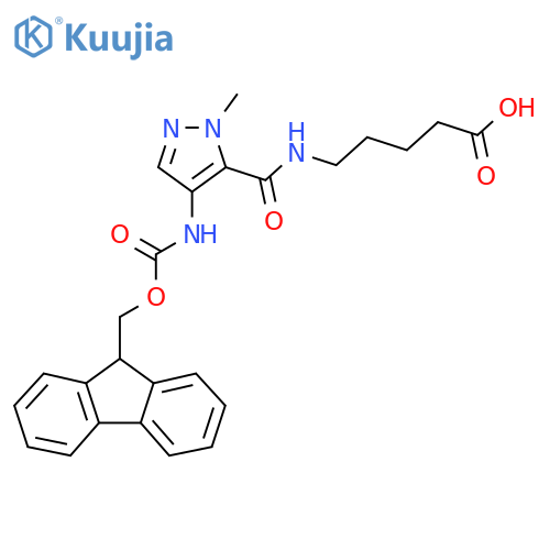 5-{4-({(9H-fluoren-9-yl)methoxycarbonyl}amino)-1-methyl-1H-pyrazol-5-ylformamido}pentanoic acid structure
