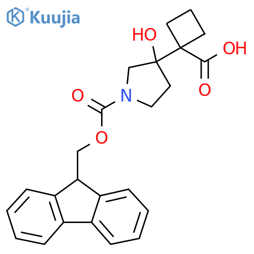 1-(1-{(9H-fluoren-9-yl)methoxycarbonyl}-3-hydroxypyrrolidin-3-yl)cyclobutane-1-carboxylic acid structure