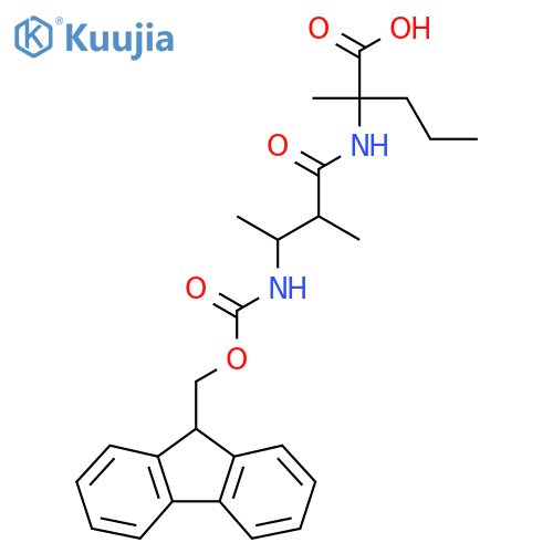 2-3-({(9H-fluoren-9-yl)methoxycarbonyl}amino)-2-methylbutanamido-2-methylpentanoic acid structure