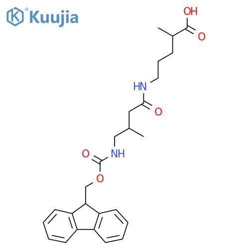 5-4-({(9H-fluoren-9-yl)methoxycarbonyl}amino)-3-methylbutanamido-2-methylpentanoic acid structure