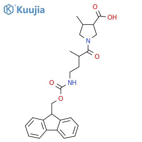 1-4-({(9H-fluoren-9-yl)methoxycarbonyl}amino)-2-methylbutanoyl-4-methylpyrrolidine-3-carboxylic acid structure