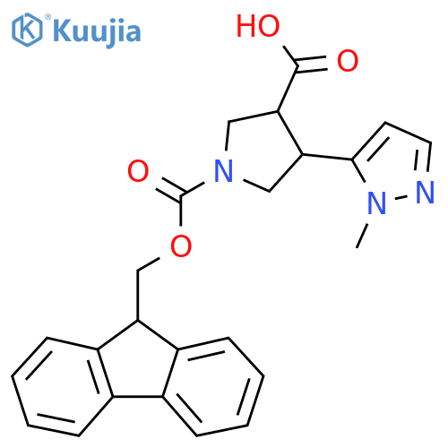 1-{(9H-fluoren-9-yl)methoxycarbonyl}-4-(1-methyl-1H-pyrazol-5-yl)pyrrolidine-3-carboxylic acid structure