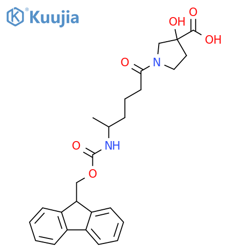 1-5-({(9H-fluoren-9-yl)methoxycarbonyl}amino)hexanoyl-3-hydroxypyrrolidine-3-carboxylic acid structure
