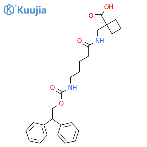 1-{5-({(9H-fluoren-9-yl)methoxycarbonyl}amino)pentanamidomethyl}cyclobutane-1-carboxylic acid structure