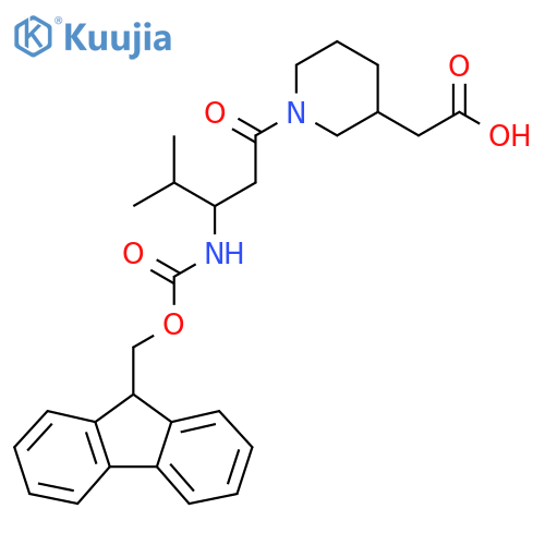 2-{1-3-({(9H-fluoren-9-yl)methoxycarbonyl}amino)-4-methylpentanoylpiperidin-3-yl}acetic acid structure
