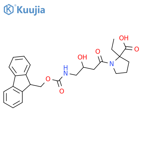 2-ethyl-1-4-({(9H-fluoren-9-yl)methoxycarbonyl}amino)-3-hydroxybutanoylpyrrolidine-2-carboxylic acid structure