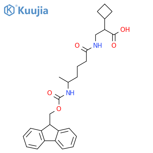 2-cyclobutyl-3-5-({(9H-fluoren-9-yl)methoxycarbonyl}amino)hexanamidopropanoic acid structure