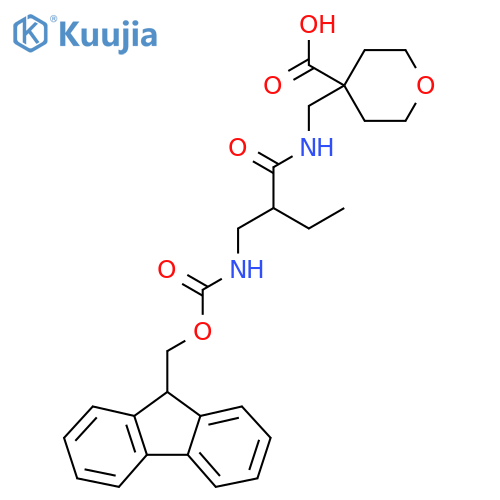 4-({2-({(9H-fluoren-9-yl)methoxycarbonyl}amino)methylbutanamido}methyl)oxane-4-carboxylic acid structure