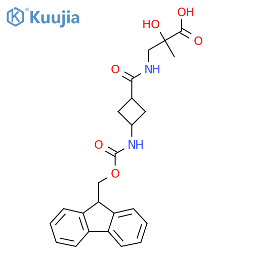 3-{3-({(9H-fluoren-9-yl)methoxycarbonyl}amino)cyclobutylformamido}-2-hydroxy-2-methylpropanoic acid structure