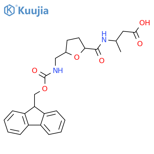 3-({5-({(9H-fluoren-9-yl)methoxycarbonyl}amino)methyloxolan-2-yl}formamido)butanoic acid structure